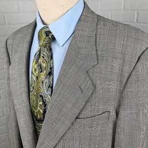 Louis Feraud Blazer Men 42R‎ Black Peach Glen Plaid Cruppo Wool Classic Jacket